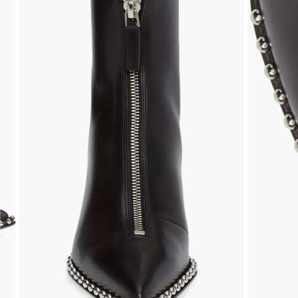 ALEXANDER WANG Eri Leather Studded Boot Zip Pointed Kitten Heel Size 39.5 US 9.5 - Picture 5 of 12